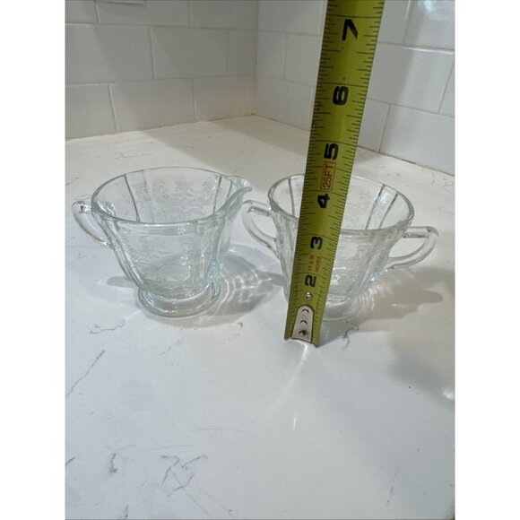Madrid Clear Depression Glass Creamer & Sugar Federal Glass Company Vintage - Picture 12 of 15